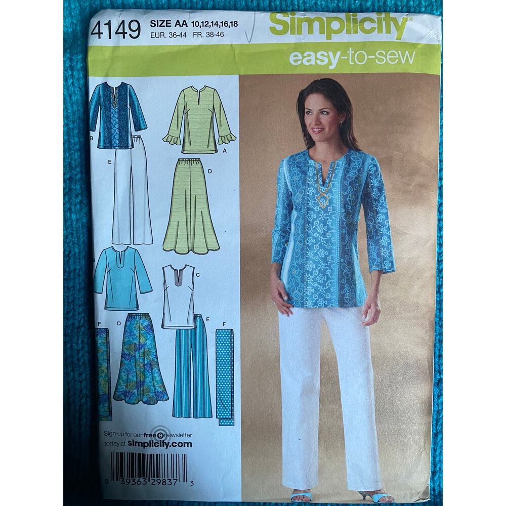 Simplicity 4149 Sewing pattern tunic pant skirt scarf size 20w-28w